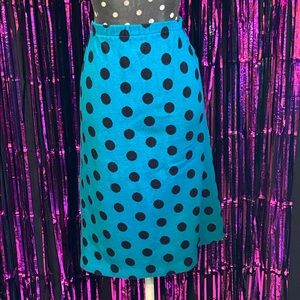 “AS IS” {Chris Brannigan} Vintage Blue Skirt with Black Polka Dots